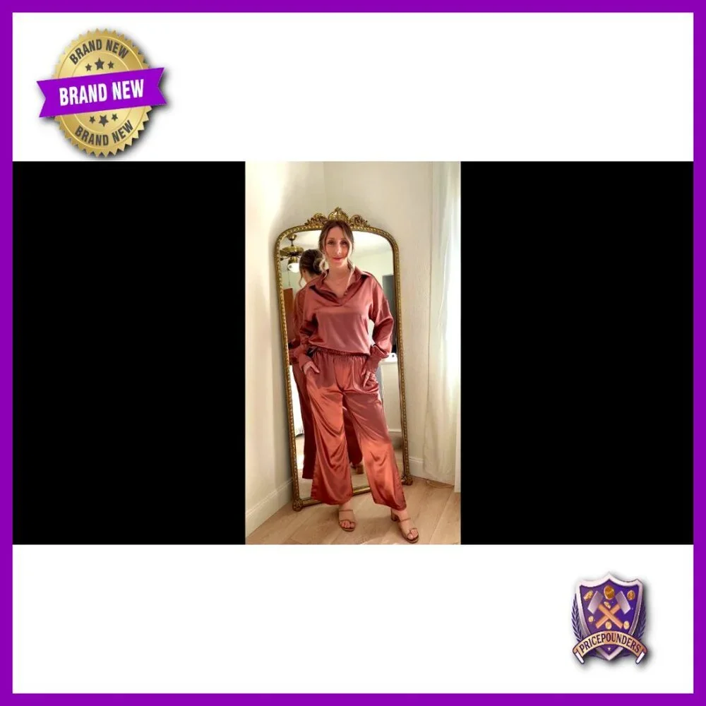 Silk Satin Pajama Set Long Sleeve Button Down Top and Pants Loungewear